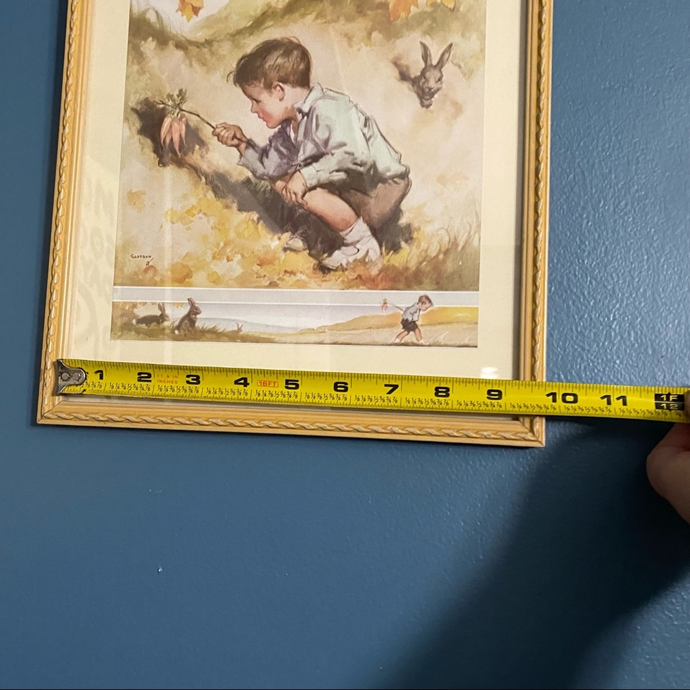 Framed Vintage Horace Gaffron Print Of Boy Trying To Catch Bunnies With Carrots - Picture 5 of 7